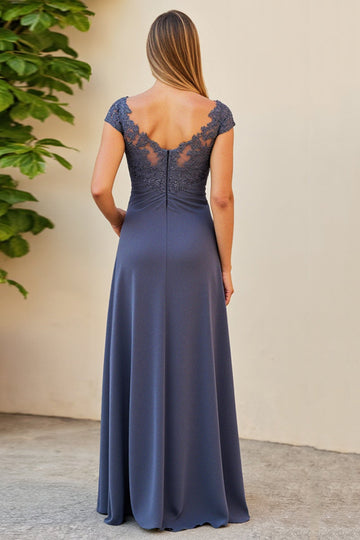 Twilight Ruched Lace Applique Mother of the Bride Dress with Slit